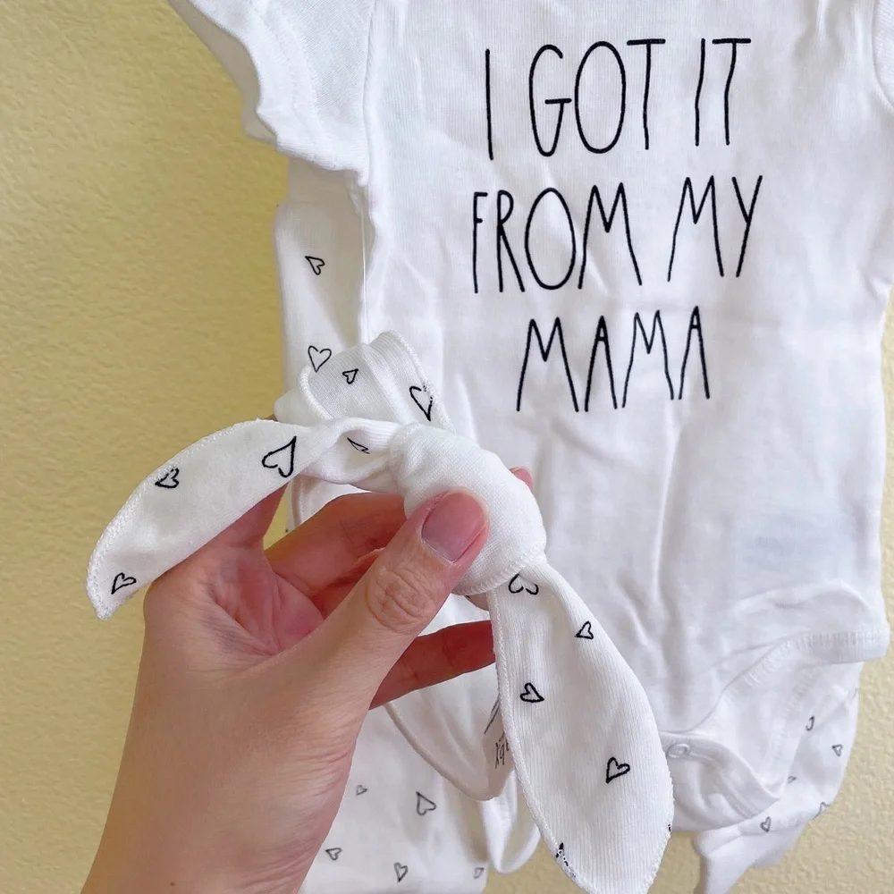 Rae Dunn I GOT IT FROM MY MAMA Baby Girl Bodysuit Pants Headband 3Piece Set 3-6M